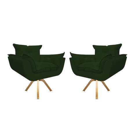 Kit 2 Poltronas Decorativa Opala Base Giratória Suede Verde Mz Decor