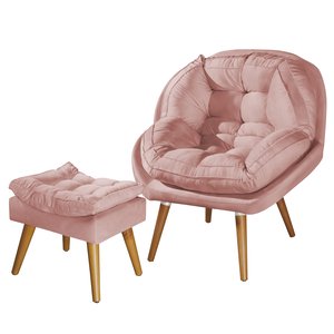 Poltrona Sênior e Puf Decorativa para Salão de Beleza Rose