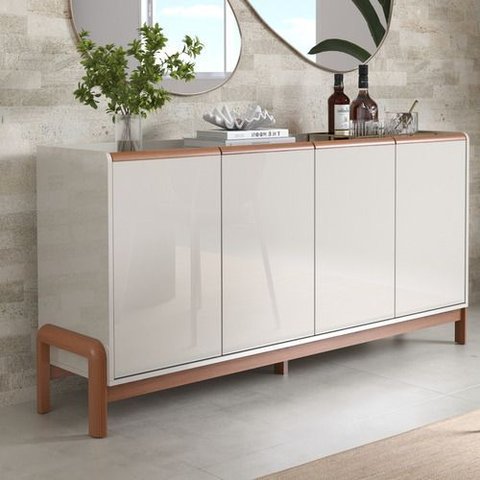 Buffet Aparador Cantinho 4 Portas Pés Madeira Elegance - Off White Jequetiba