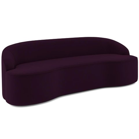 Sofá 3 Lugares Curvo Sala de Estar Living Lótus D02 Veludo Roxo 210 cm C-292 - Lyam Decor