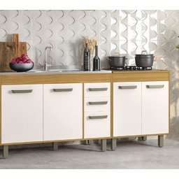 Kit de Cozinha 190cm 5 Portas 2 Gavetas com Balcão para Pia e Cooktop - Freijó/off Acetinado Poliman - 3