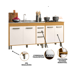 Kit de Cozinha 190cm 5 Portas 2 Gavetas com Balcão para Pia e Cooktop - Freijó/off Acetinado Poliman - 2