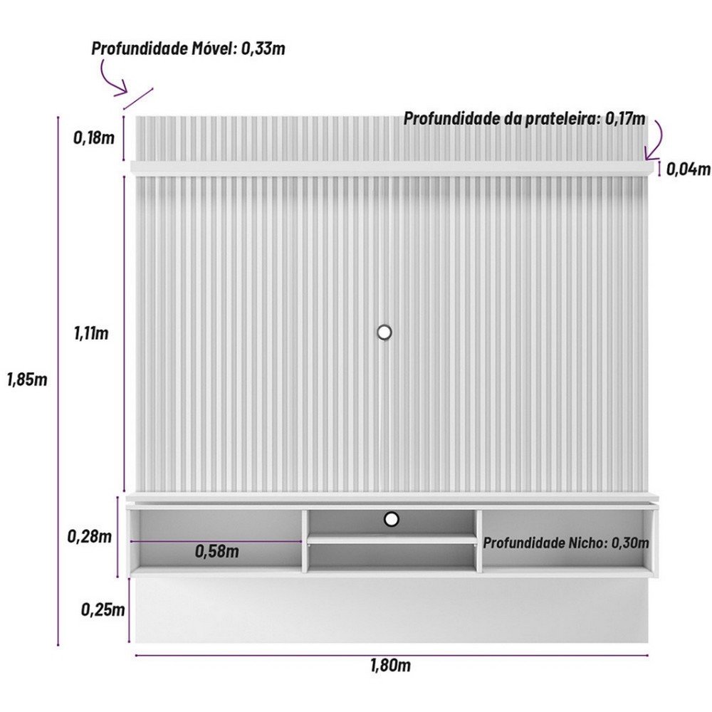 Painel para TV 75 Polegadas Ripado com LED Authentique Linea Brasil - 6