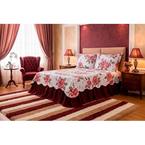 Kit Cobre-Leito Colcha Belize Casal King – 3 Peças:Amapola