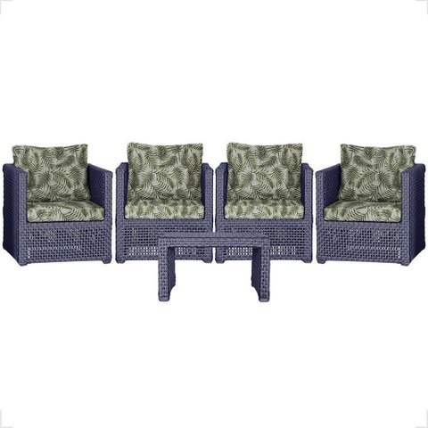 Mesa e 4 Poltronas Madri Corda Náutica Estofado 5 Trama Azul