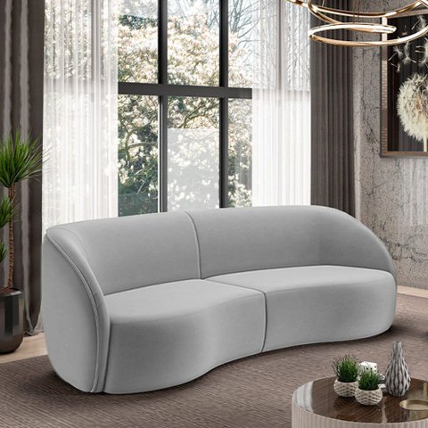 Sofá Decorativo Sala de Estar Bipartido 288cm Clarke Veludo Cinza G45 - Gran Belo