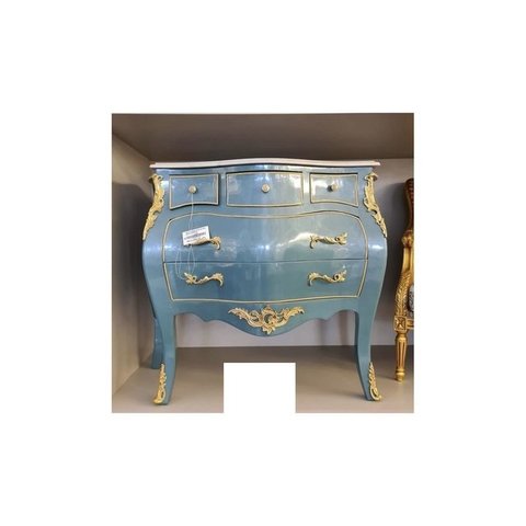 Cômoda Francesa Azul 05 Gav. c Bronze Alta Decoração Formosa