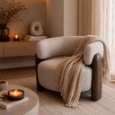 Ver imagem 2 de Poltrona Orgânica Argo Courino Marrom | Bouclé Sagu Marrom Claro - Sallar Home