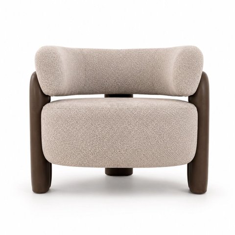 Poltrona Orgânica Argo Courino Marrom | Bouclé Sagu Marrom Claro - Sallar Home
