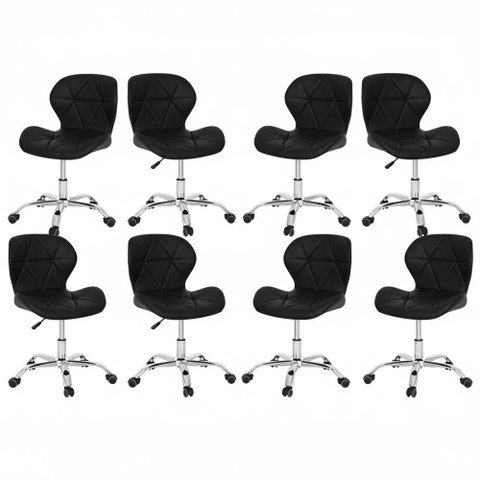 Conjunto 8 Cadeiras Office Eiffel Slim Giratória Ajustável Preta