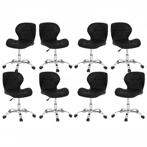 Conjunto 8 Cadeiras Office Eiffel Slim Giratória Ajustável Preta