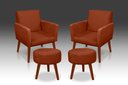 Ver imagem 1 de Kit 2 Poltronas Nina + 2 Puff Redondo Danny Suede Terracota -rv Decora