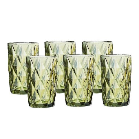 Jogo 6 Copos para Água Vidro Diamante Verde Class Home 350ml
