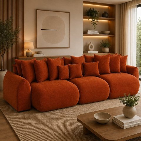 Sofá Retrátil 6 Lugares Veludo Armani 2,90 Mts Terracota
