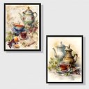 Ver imagem 1 de Kit 2 Quadros Aquarela Chá Retrô 33x24cm - com Vidro:moldura Preta