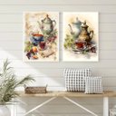 Ver imagem 2 de Kit 2 Quadros Aquarela Chá Retrô 33x24cm - com Vidro:moldura Preta