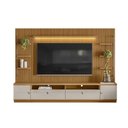 Ver imagem 2 de Rack Bancada C/ Painel P/ Tv até 75 Pol Ouro Preto Ripado 2gav. 2ptas. 4prat. e Leds 224x198cm