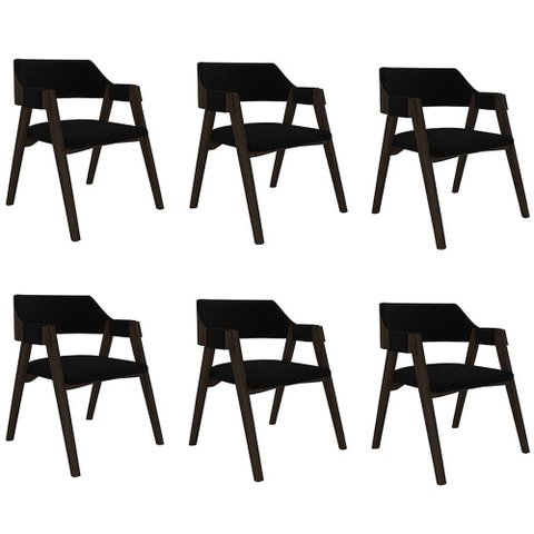 Kit 6 Cadeiras Sala de Jantar e Jogos Carteados Madeira Maciça Poker Veludo Preto-capuccino G42 -
