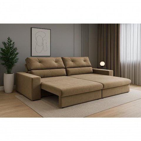 Sofá com Chaise Hera 4 Lugares Retrátil e Reclinável 230cm Bege Outras Marcas
