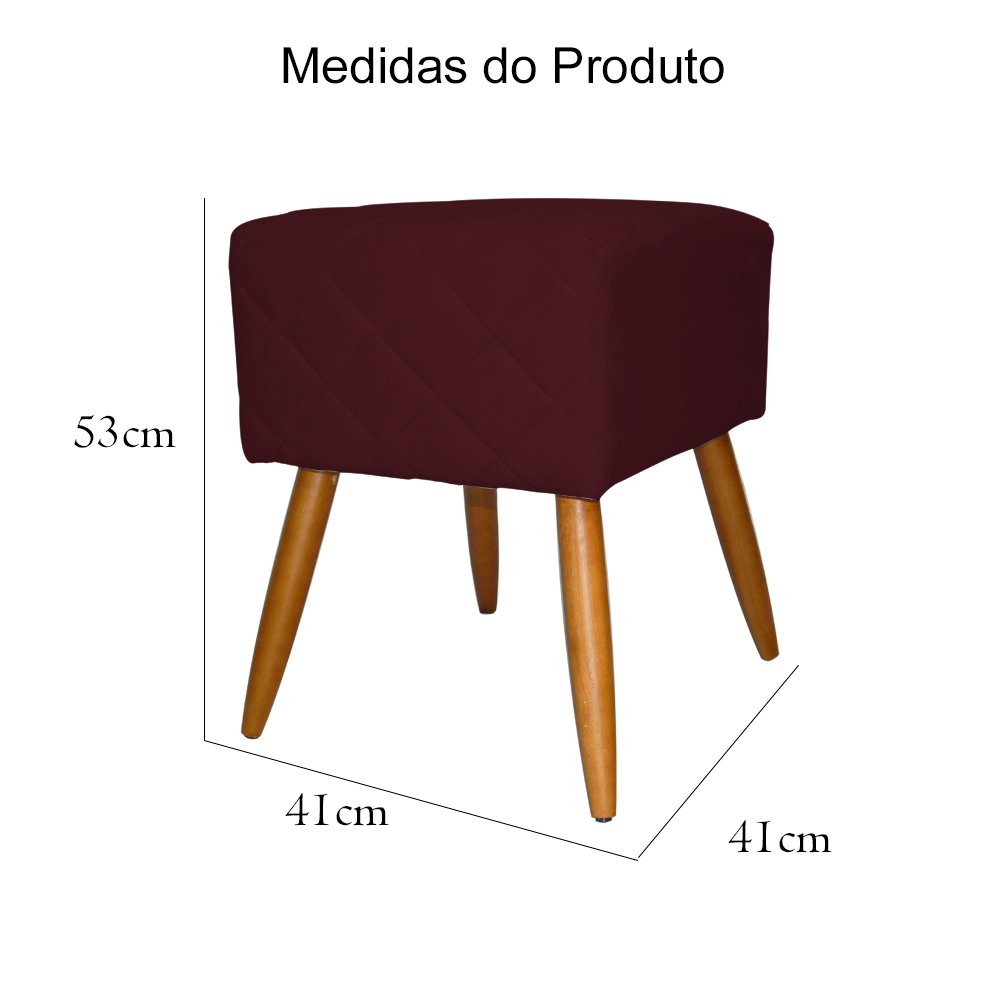 Kit Poltrona Decorativa Marcela Mais Puff Isabela Pés Palito Suede Bordô - DS Estofados - 6