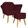 Kit Poltrona Decorativa Marcela Mais Puff Isabela Pés Palito Suede Bordô - DS Estofados - 1