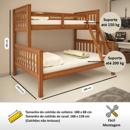 Beliche de Madeira com Cama de Casal Solteiro Totalità - 2