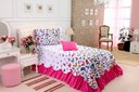 Ver imagem 2 de Kit 3 Pçs Cobre Leito Colcha Solteiro Belize com Babados:Borboletas Pink