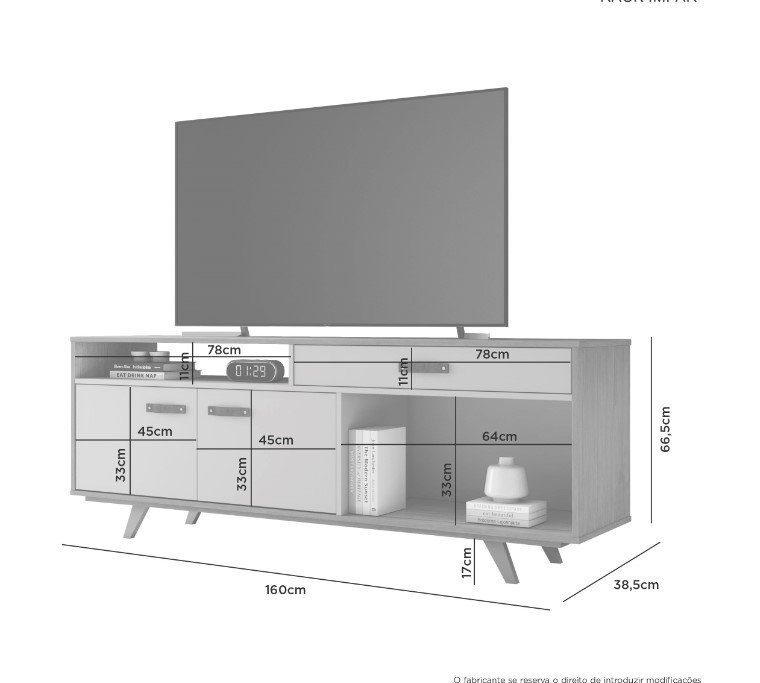 Rack para TV até 65'' Polegadas Impar JCM Móveis Off White/Cinamomo - 3