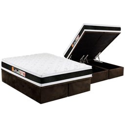 Cama Box Baú Queen: Colchão Espuma Castor D45 Black e White Air Double Face + Base Brown(158x198) - 1