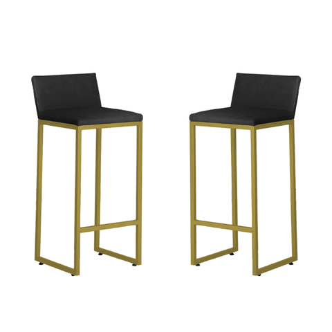 Kit 2 Banquetas Alta Dani Reforçada Decorativa Balcão Bancada Cozinha Bar Base Dourada Courino Preto