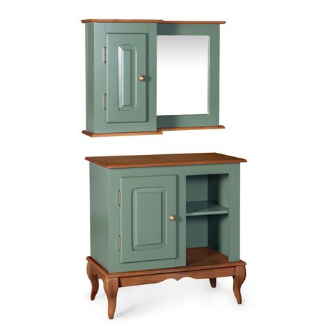 Gabinete para Banheiro 1 Porta e Armário Espelheira Dália 3051 - Verde Musgo/imbuia Glazer