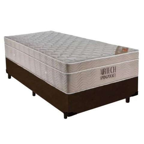 Cama Base Box Solteiro Marrom Colchão Molas Ensacadas Airtech Springpocket 88x188 - Ortobom