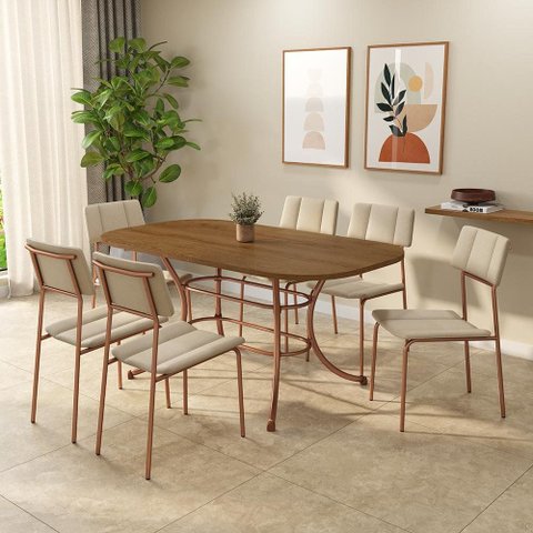 Conjunto de Sala de Jantar 6 Cadeiras Essence Carraro Freijó Rosê