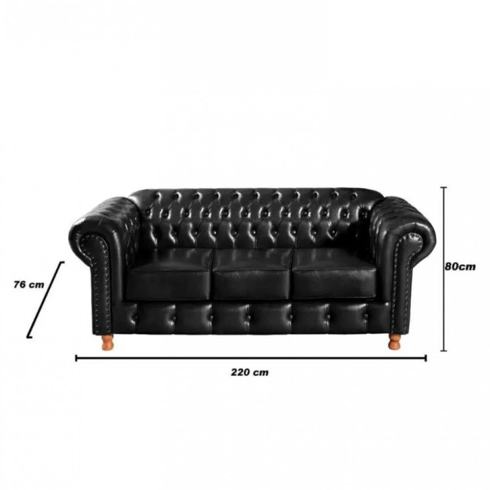 Sofá Luís Xv 3 Lugares Chesterfield Capitonê Vintage Clássic Bella Decor - 5