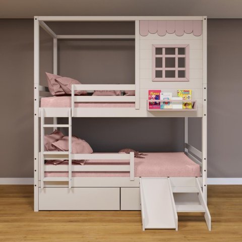 Beliche Casinha Reta 2 Gav Escorregador Removível Rosa