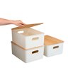 Kit Caixa organizadora canelada tampa bambu 16l branca Oikos - 7