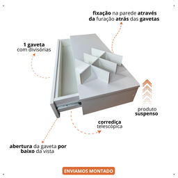 Penteadeira Camarim Suspensa 1 Gaveta com Divisória 80x15x40 - 2