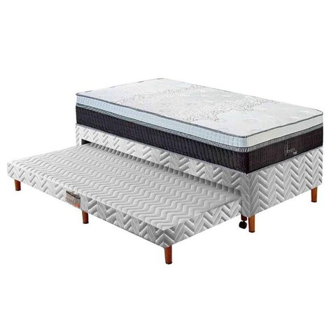 Cama Box c/Auxiliar Solteiro: Colchão Polar MasterPocket Serenatta 30 + Base CRC Rústico Branco(88x1