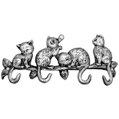 Porta Chaves Gatos Prata Cabide Em Alumínio Decoração Animal