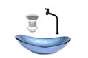 Ver imagem 1 de CUBA DE VIDRO OVAL 47CM AZUL + VALVULA + TORNEIRA PRETA