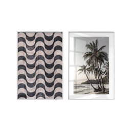 Dois Quadros em Vidro Palmeiras Praia Céu Calçada para Sala 40x60 - 1