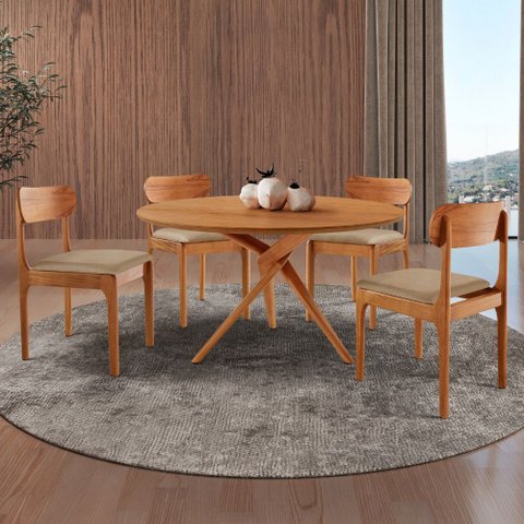 Sala de Jantar Mesa Ballare 135cm Tampo Laminado Redondo com 4 Cadeiras Star