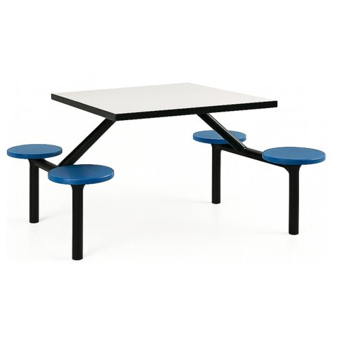 Mesa para Refeitório Fixa 4 Lugares MDP Branco de 25 mm - Assento Azul - 50304