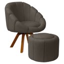 Ver imagem 1 de Kit Poltrona Decorativa Orgânica Flora Base Giratória com Puff Bouclê - Sofa Store:bouclê Marrom