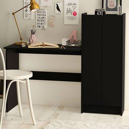 Mesa Escrivaninha Manaus 2 Portas 2 Prateleiras Preto - Politorno - 1