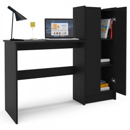 Mesa Escrivaninha Manaus 2 Portas 2 Prateleiras Preto - Politorno - 3