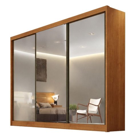 Guarda Roupa Casal Lôgan 3 Portas com Espelho 8 Gavetas Cinamomo - Novo Horizonte