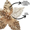 Ver imagem 7 de Kit 3 Flores Bico de Papagaio Pick Natal Vazado Veludo Champanhe Luxo Glitter e Lantejoulas 22cm