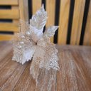 Ver imagem 5 de Kit 3 Flores Bico de Papagaio Pick Natal Vazado Veludo Champanhe Luxo Glitter e Lantejoulas 22cm