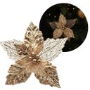 Ver imagem 3 de Kit 3 Flores Bico de Papagaio Pick Natal Vazado Veludo Champanhe Luxo Glitter e Lantejoulas 22cm
